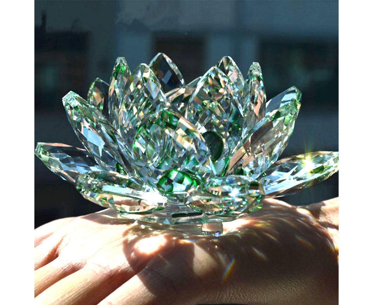 Artificial Quartz Crystal Lotus Flower Figurine Wedding Party Decor Souvenir-White — image 4