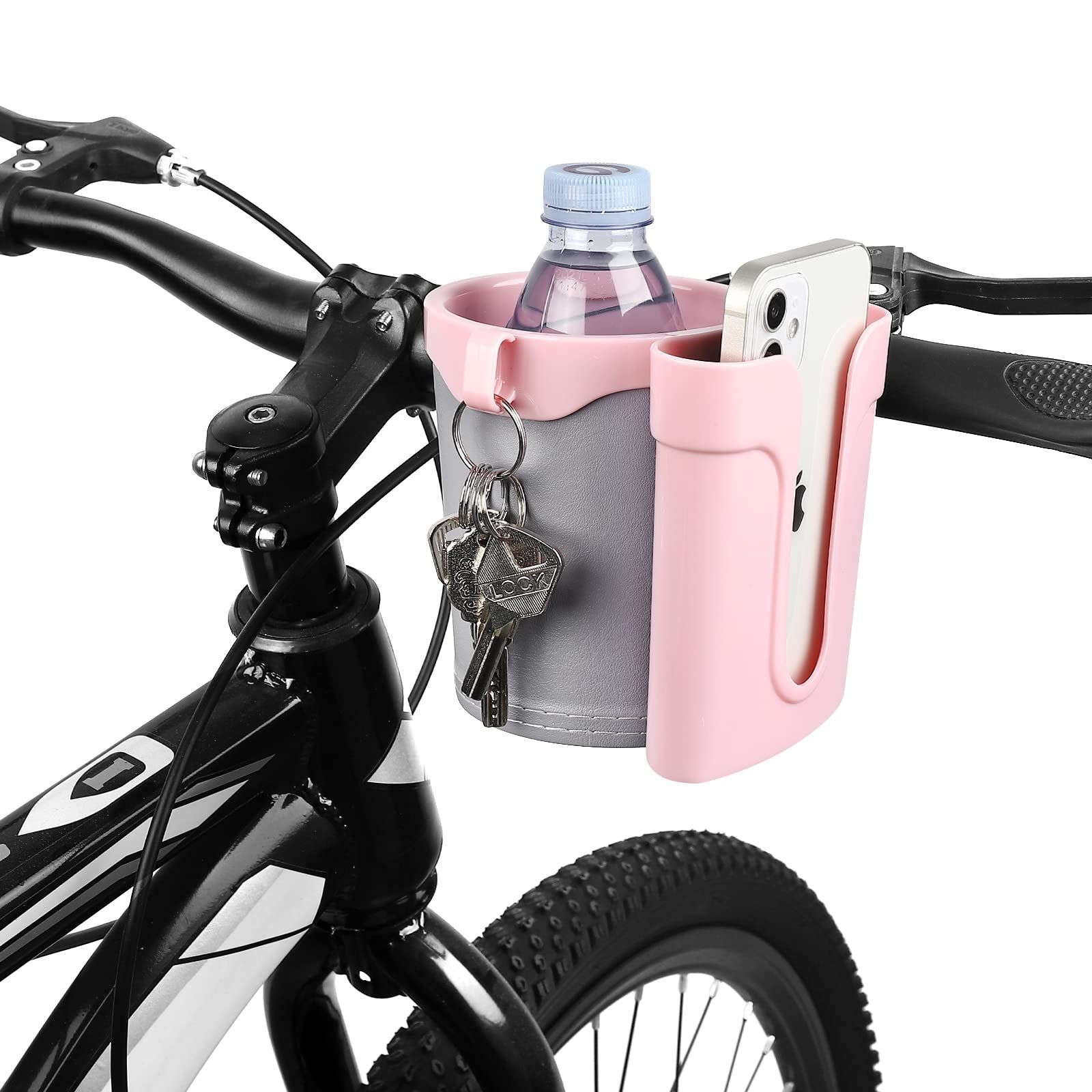 Bike Cup Holder with Cell Phone Holder Key Holder for Bicycle Motorcycle Scooter Scooters, Grey Pink — image 4