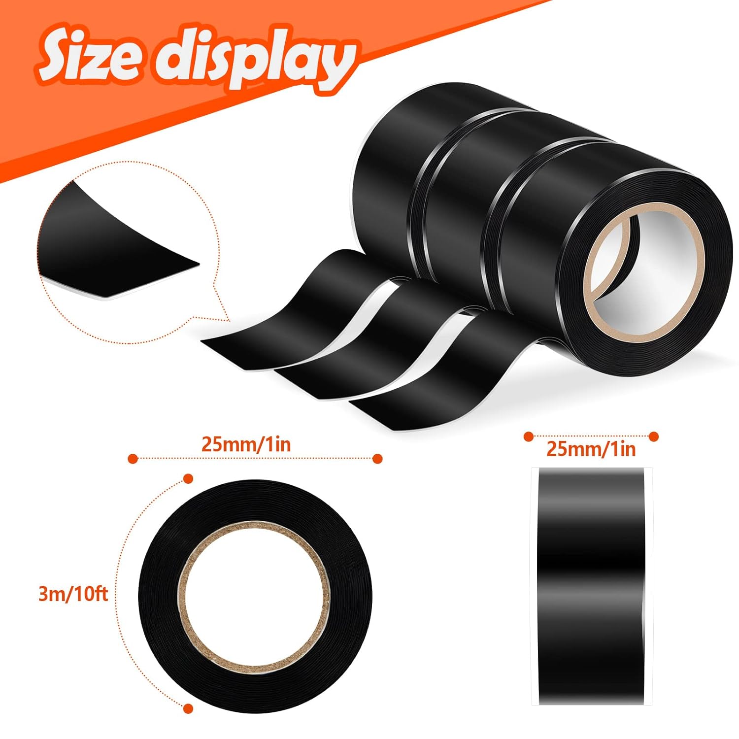 Amylove 6 Roll Waterproof Self Fusing Silicone Tape 1 Inch x 10 ft Black Leakproof Seal Hose Pipe Repair Tape for Water Emergency Pipeline Plumbing Repair — image 2