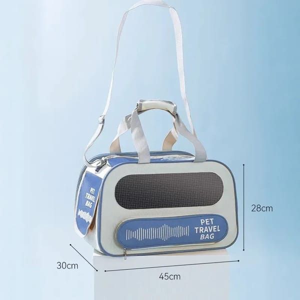 Large‑Capacity Pet Travel Carrier Bag, Portable Breathable Cat Dog Carrier, Crossbody Pet Handbag for Travel & Car Trips, Blue‑White Pet Transport Bag