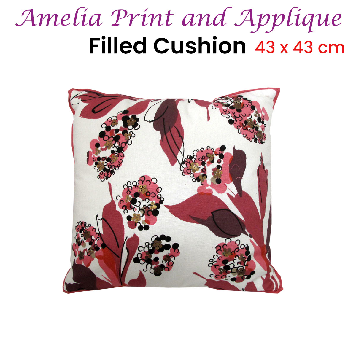 IDC Homewares Amelia Applique Pink Filled Cushion 43 x 43 cm โ image 2