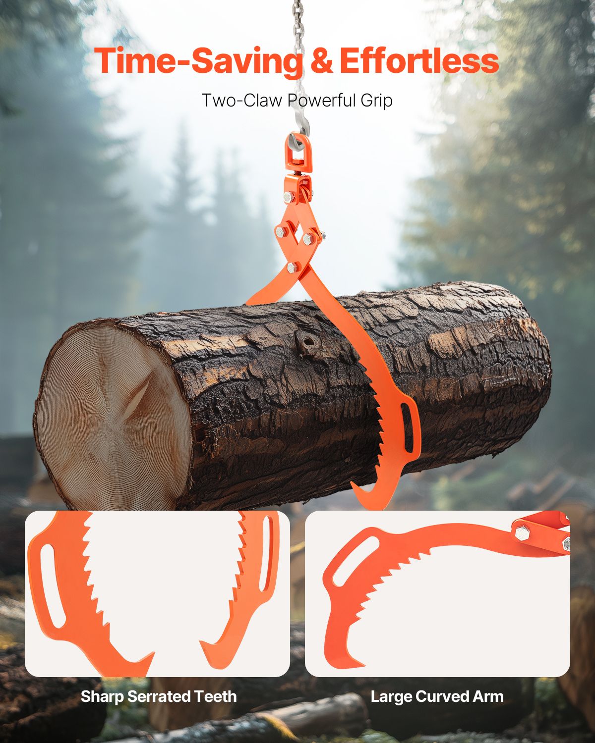 32in Log Lifting Tongs, 2-Claw Log Tongs, Heavy Duty Steel Log Grapple, 1543LBS Lifting Capacity, Swivel Log Graper Timber, Eagle Claw Design, Log Skidding — image 3