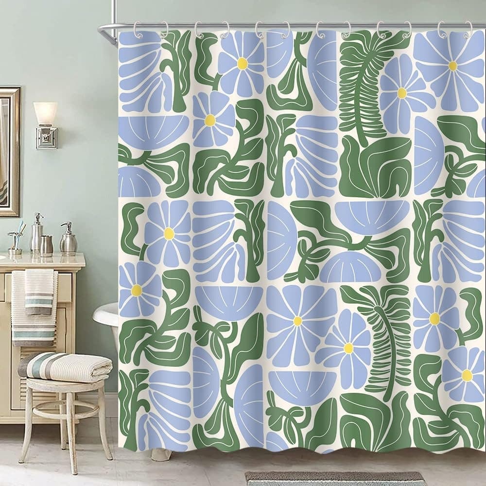 Bohemian Shower Curtain with 12 Hooks, Multicolored Abstract Floral Pattern Retro Patchwork Geometric Plants, 180 × 180 cm — image 2