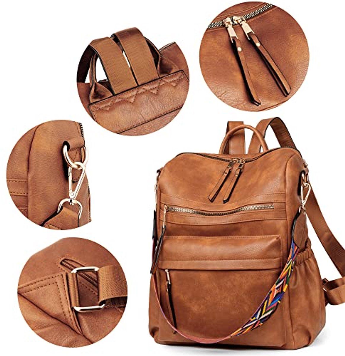 Women's Backpack with Wallet, Fashionable Leather Backpack for Women, Convertible Shoulder Bag for Travel with Colorful Strap โ image 4