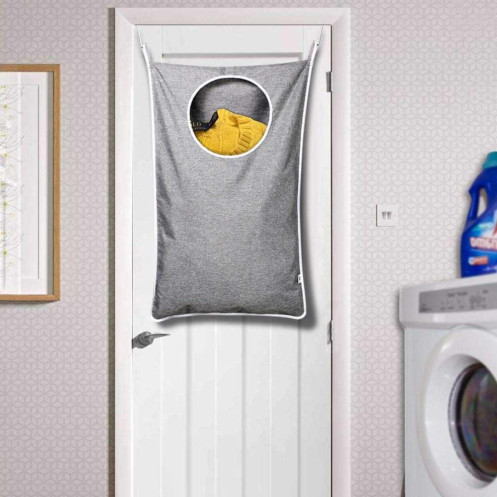 Hanging Laundry Hamper Bag with 2 Different Types of Hooks, Door Laundry Hamper Storage Bag for Dirty Clothes, Blankets, and Toys (Grey, 2-Pack) — image 5