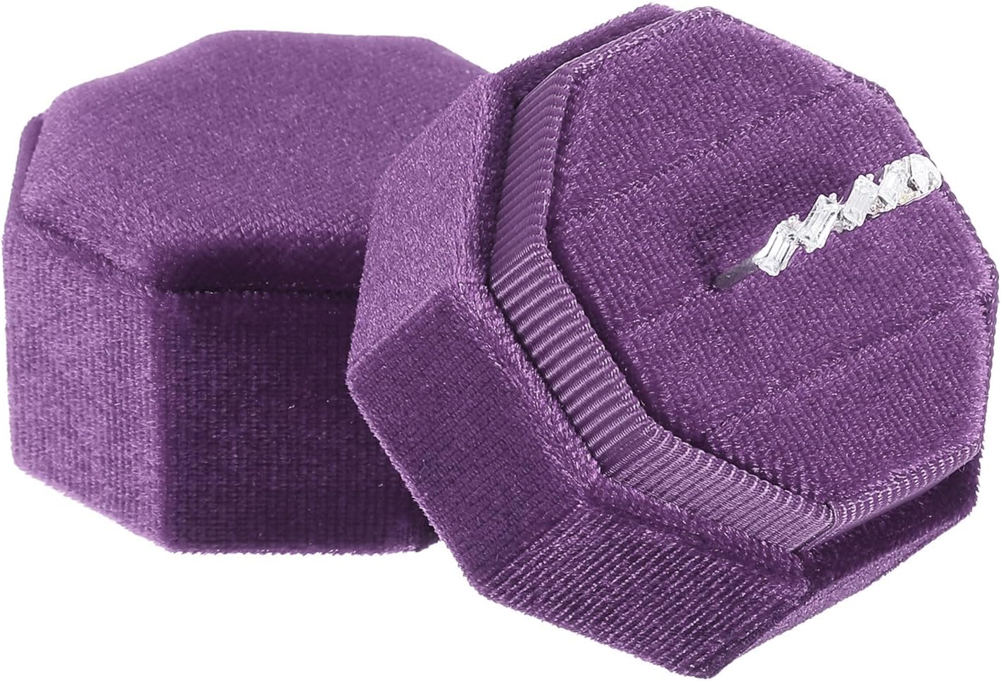 Velvet Ring Box, 3 Slot Octagon Wedding Ring Display Holder Box Jewelry Ring Gift Box for Wedding Ceremony Proposal Engagement (Deep Purple)