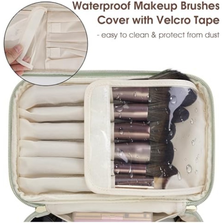Green PU Leather Large Capacity Makeup Bag - Waterproof & Multifunctional Handbag for Women โ image 3