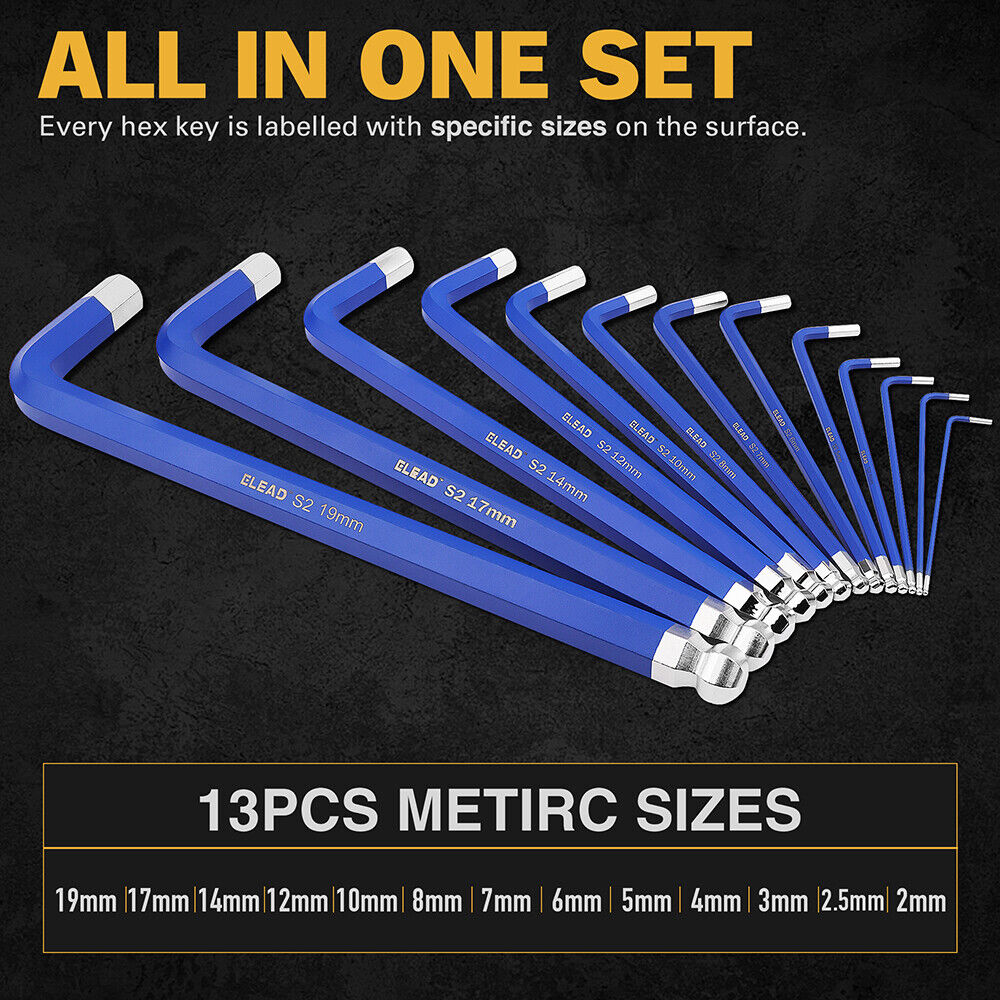 ELEAD 13Pc Extra Large Hex Key Set Long Allen Key Wrench Ball End Metric 2-19mm — image 5
