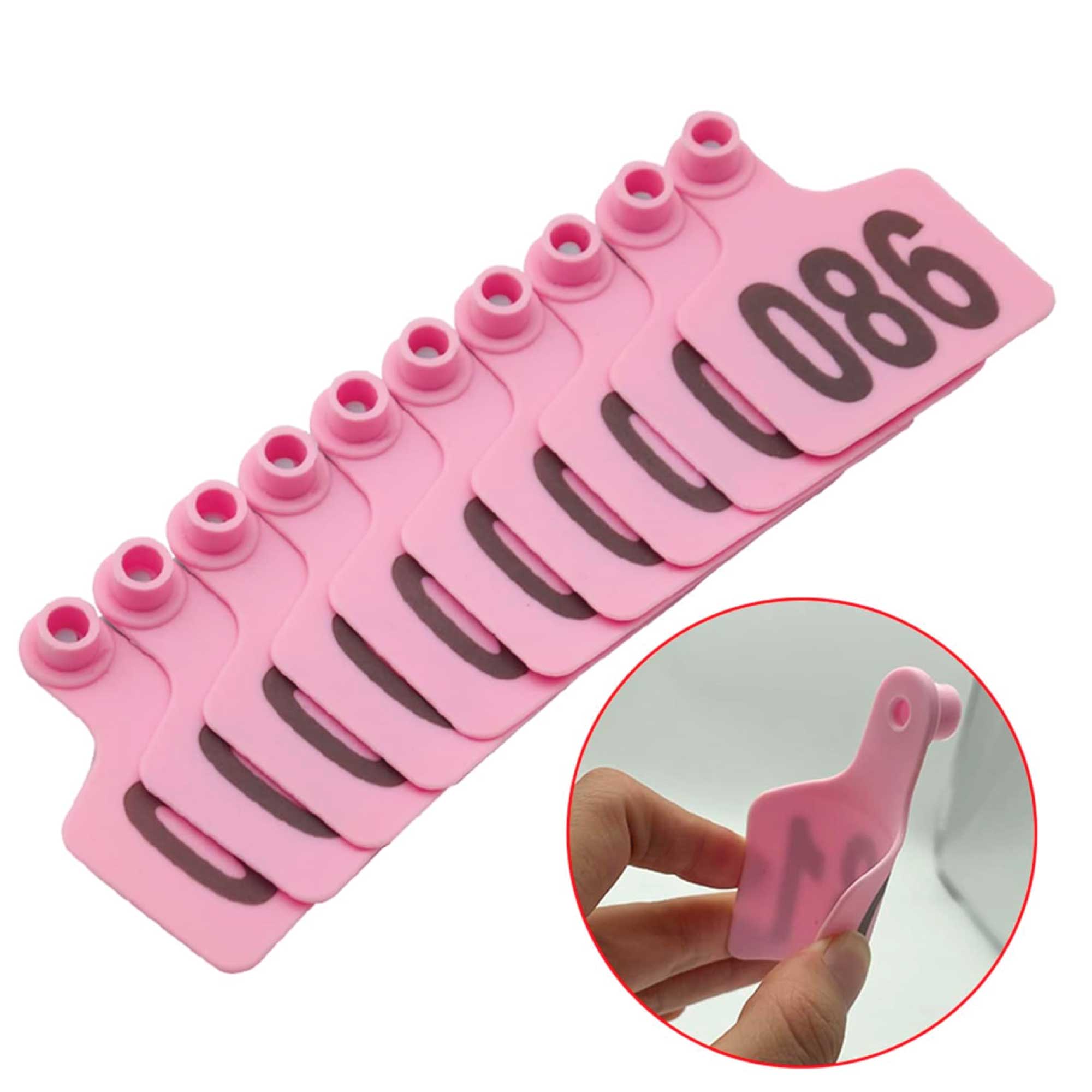 1-100 Cattle Number Ear Tag 6x7cm Set - Medium Pink Cow Sheep Livestock Label โ image 2