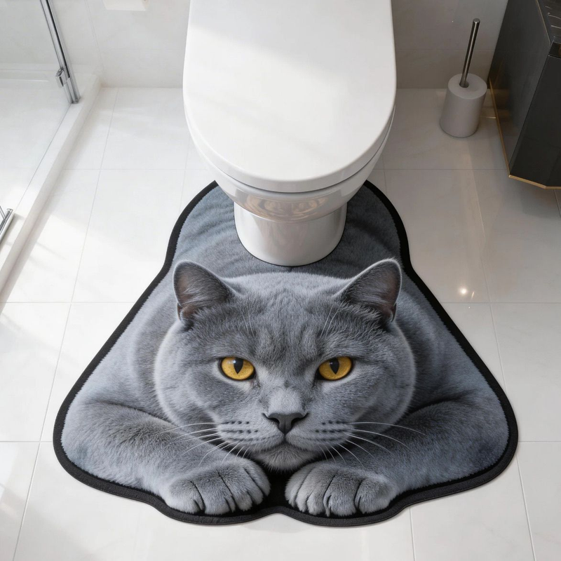 U Shaped Toilet Mat Quick Dry Diatomite British Shorthair, 15.75 × 19.69 in