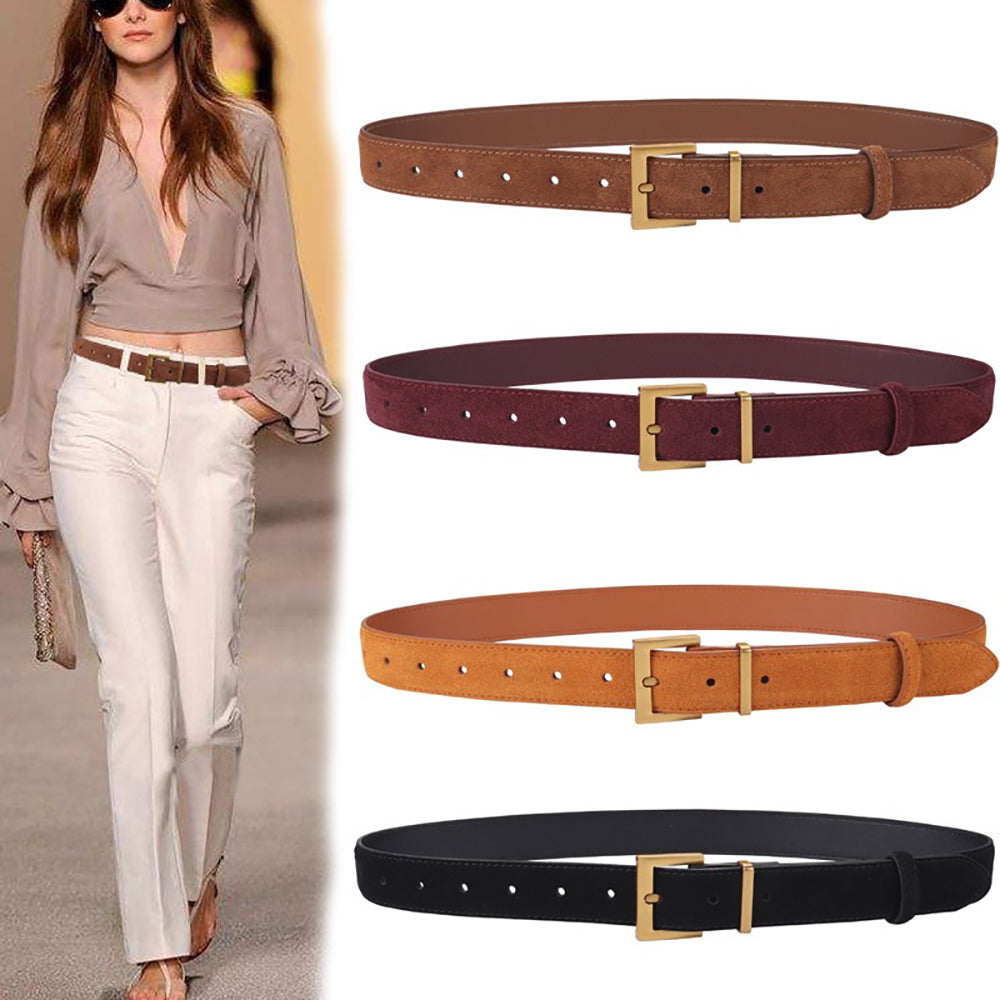 Women's Genuine Suede Leather Belt Classic Pin Buckle Cowhide Belts (Black) โ image 2