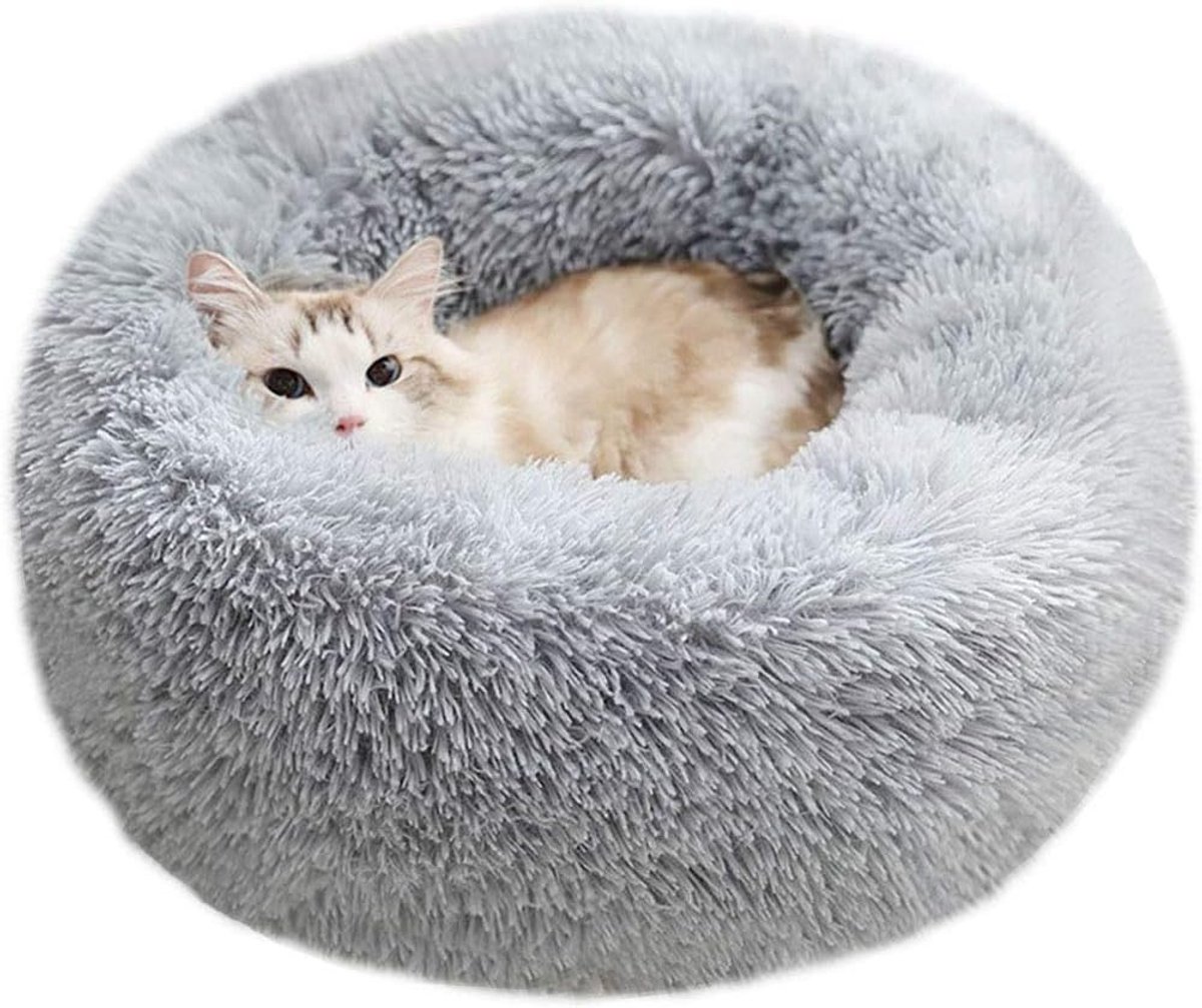 Cat baskets - Washable cat bed 20/24 inch - Dog baskets for small and medium-sized dogs - Anti-anxiety round, soft, plush faux fur dog basket - Thick