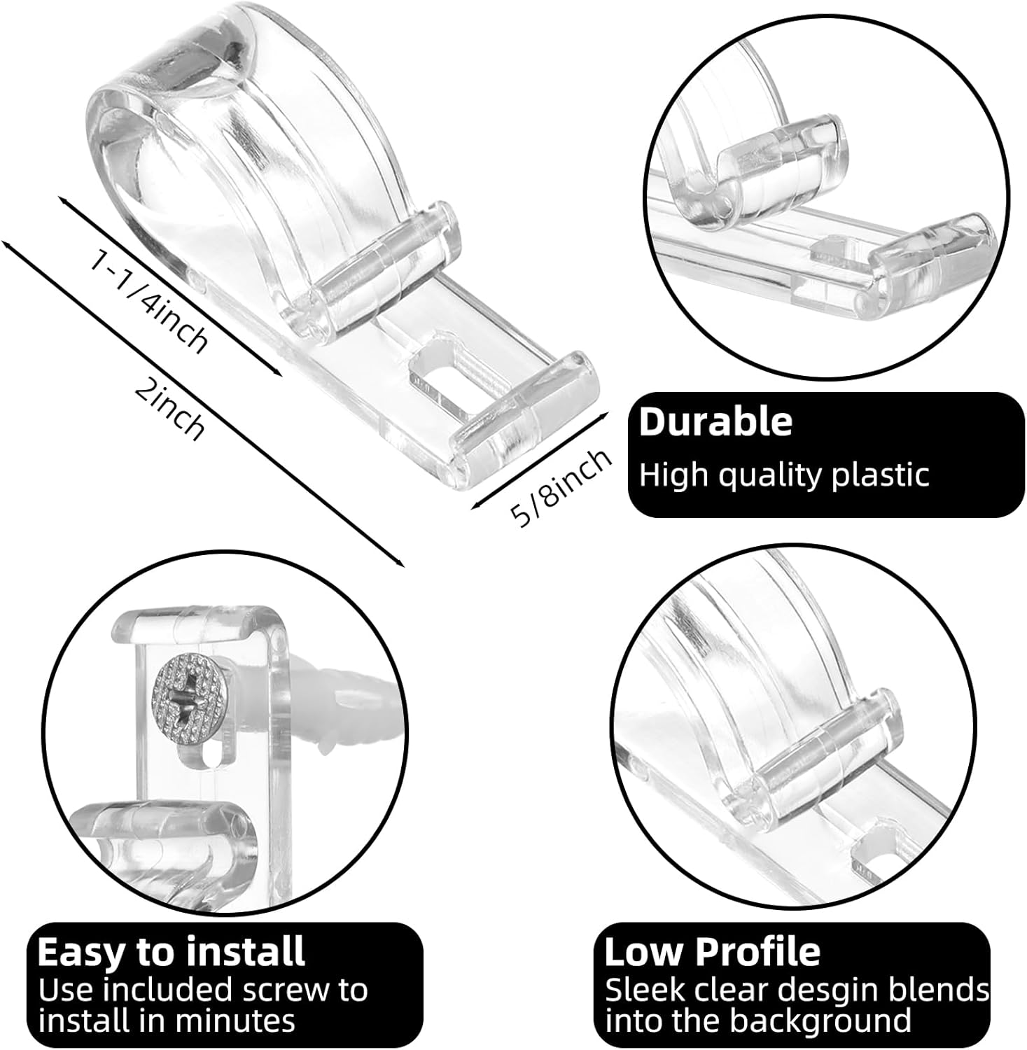20 Sets Roller Shade Clear Safety Chain and Cord Guide Curtain P Clip Blind Cord Holder Fixation Hook Bead Chain Tension Device with Screws for Roller Vertical — image 2