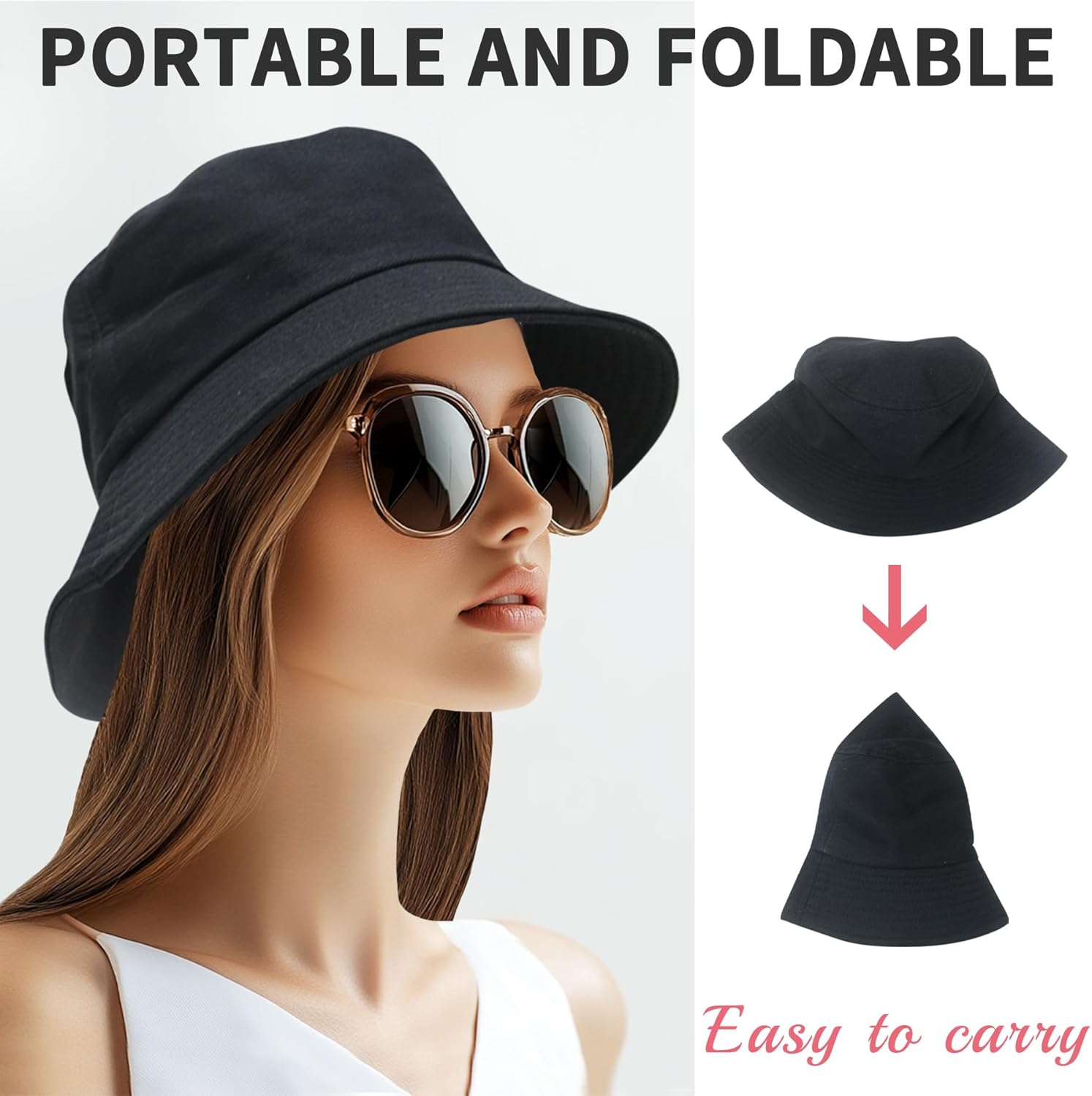 Bucket Hats fot Men Women Packable Foldable Sun Hats for Women Beach Travel Cap — image 3