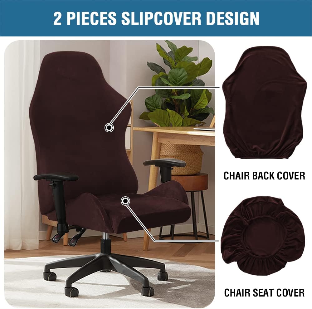 Gaming Chair Covers Slipcover Stretch Seat Chair Cover for Leather Computer Reclining Racing Ruffled Gamer Chair Protector Without Chair 2 piece,Brown — image 3