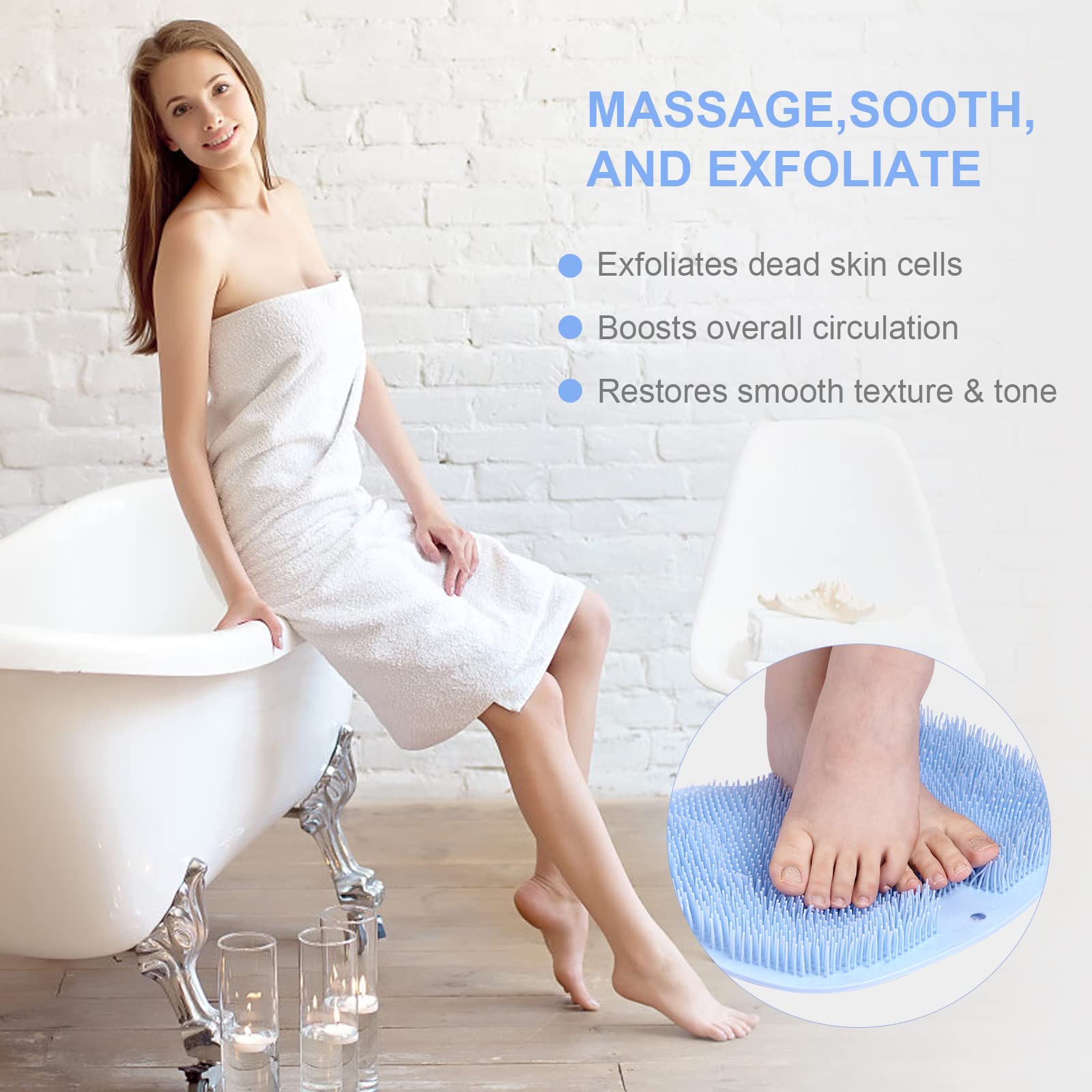Foot Scrubber for Shower, Foot Cleaning Massage Mat with Non-Slip Suction Cups, Shower and Bathroom Foot Scrubber Mat (Blue) Blue — image 3
