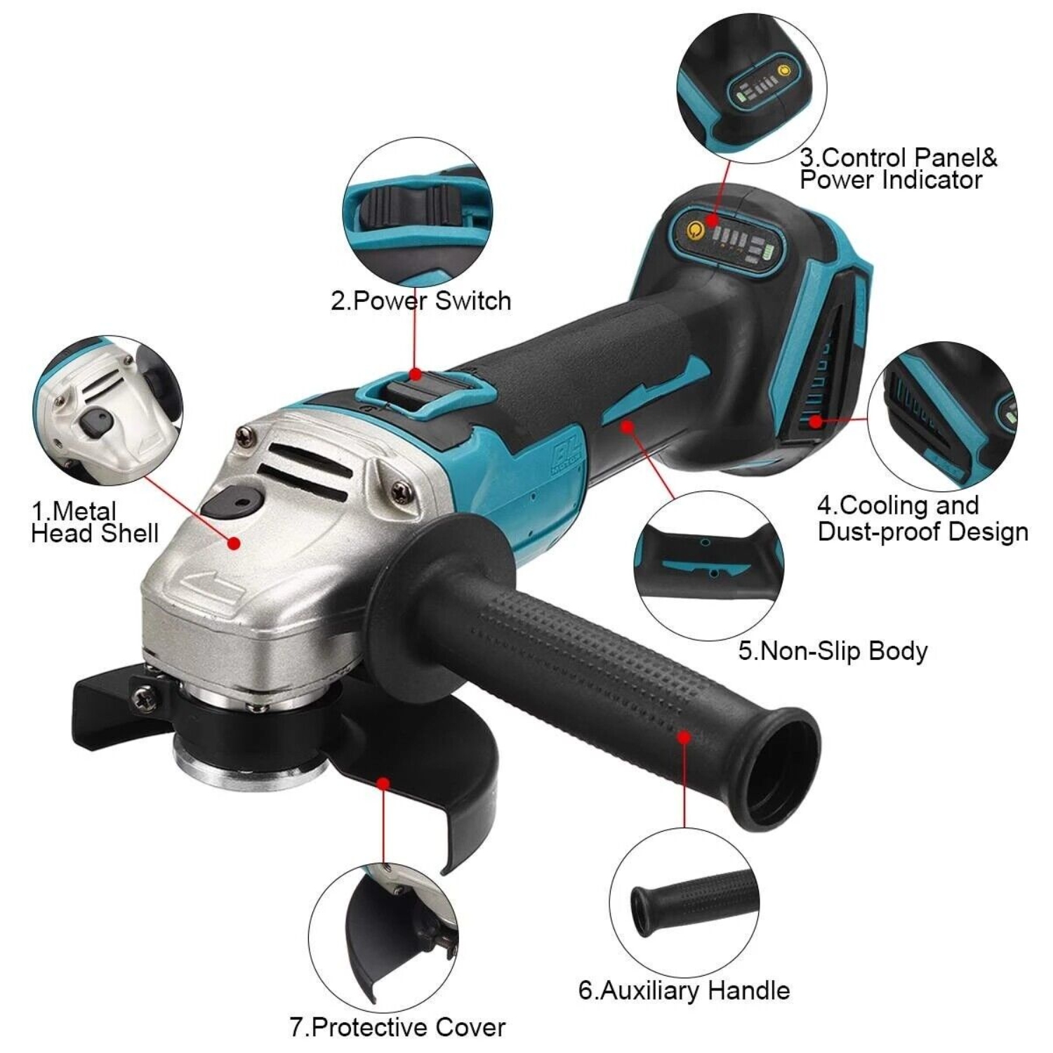 Brushless Cordless Angle Grinder With 2x Li-ion Battery Charger 125mm Combo Kit — image 2