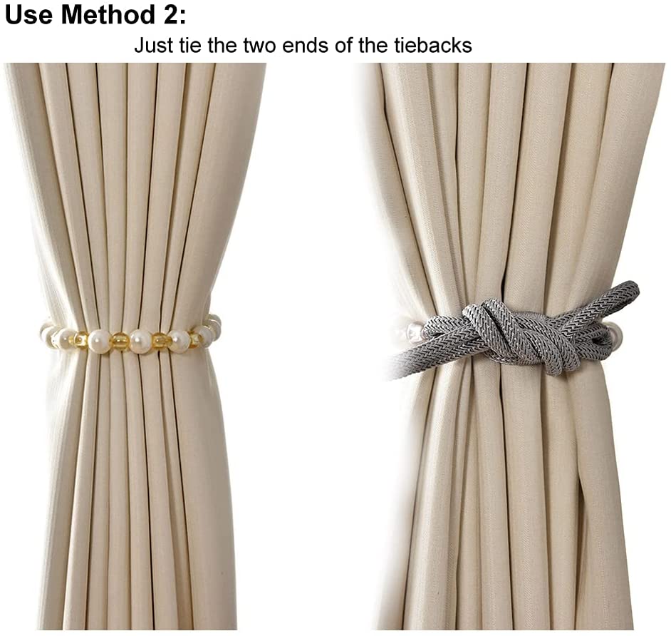 2 Pack Acrylic Pearl Curtain Tie Backs Curtain Hooks, Elegant Beads Curtain Rope Straps, Decorative Holdbacks Curtain Holders, 29in Sliver Grey — image 4