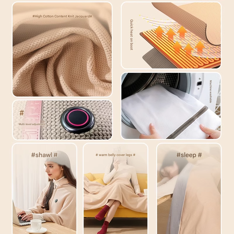 Apricot color USB Heated Blanket Poncho - Rechargeable Electric Warming Shawl with Fast Heating and Multi Use Design — image 5