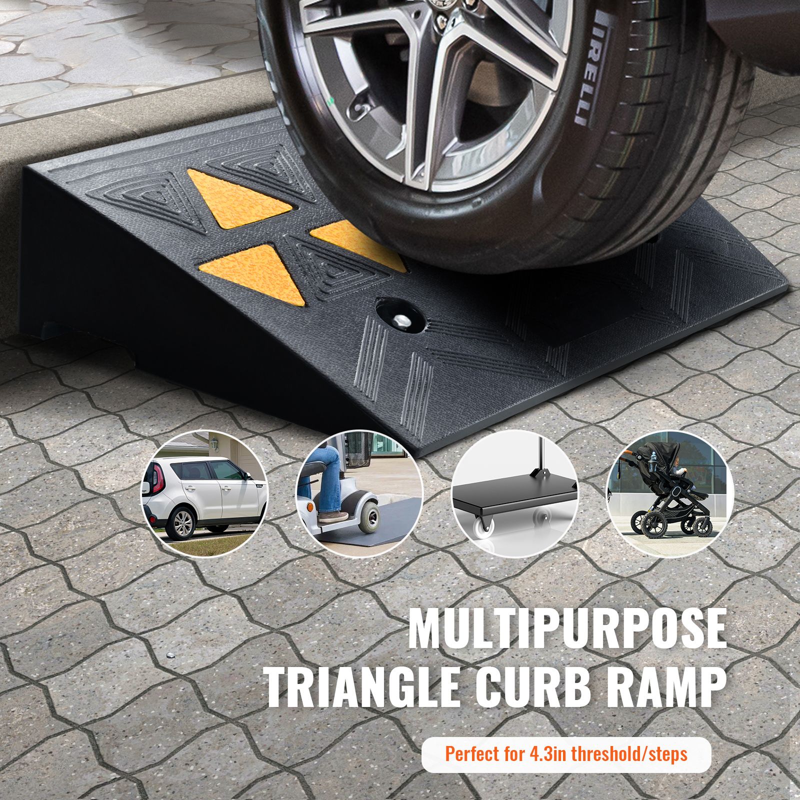 Rubber Curb Ramp 2 Pack, 11 cm Rise Height Heavy-Duty 15 tons Load Capacity Threshold Ramps, Driveway Ramps with Stable Grid Structure for Cars, Wheelchairs — image 2