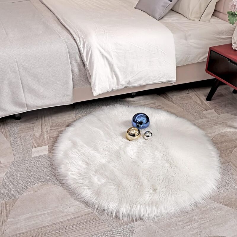 Faux Sheepskin Faux Lambskin Rug Fluffy Soft Longhair Decorative Sofa Chair Cushion Mat (White, 45X45Cm) โ image 3