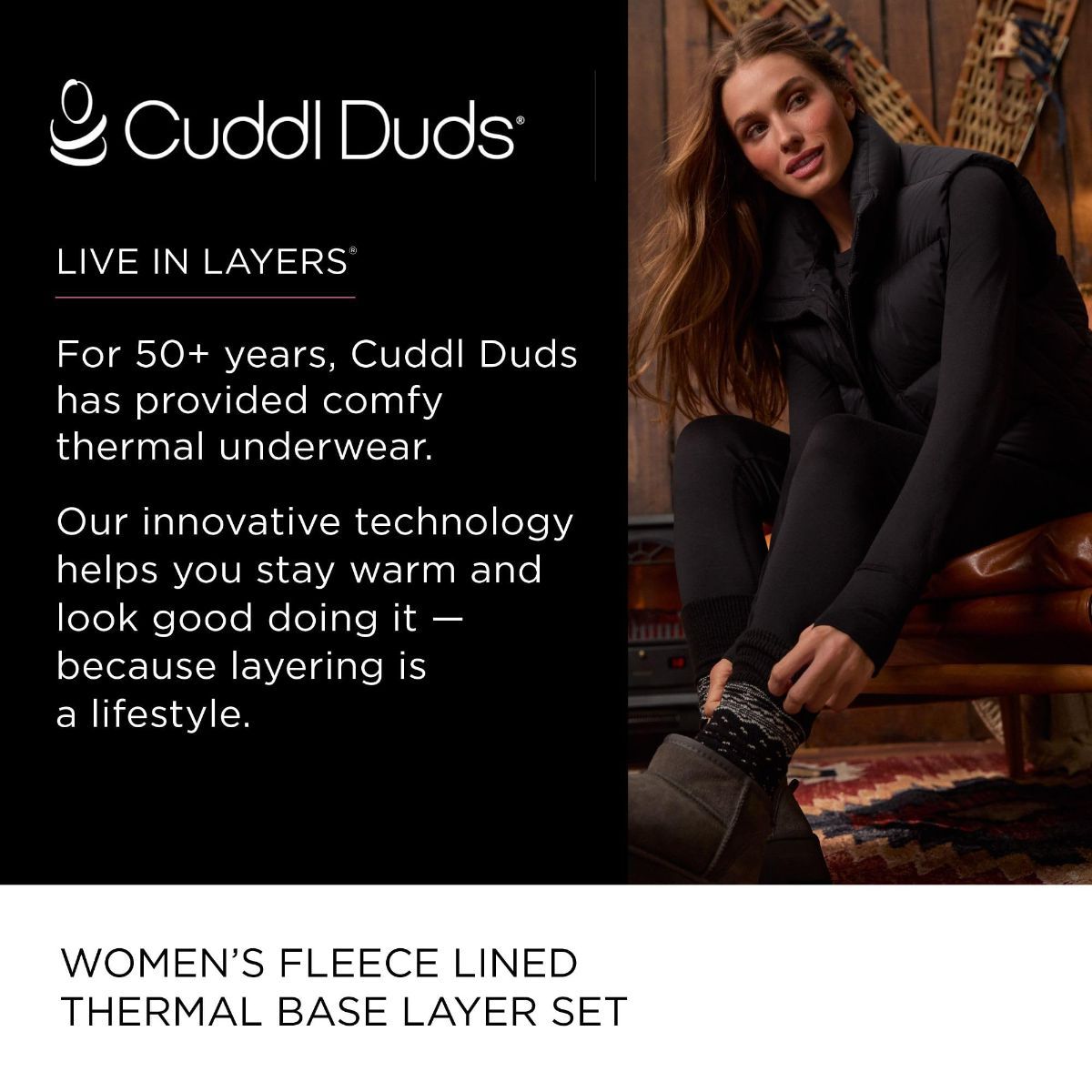 Cuddl Duds Womens Heavyweight Cold Weather Fleece Lined Thermal Set – Long Sleeve Top & Leggings - Winter Lounge Sets - White - Size S — image 3