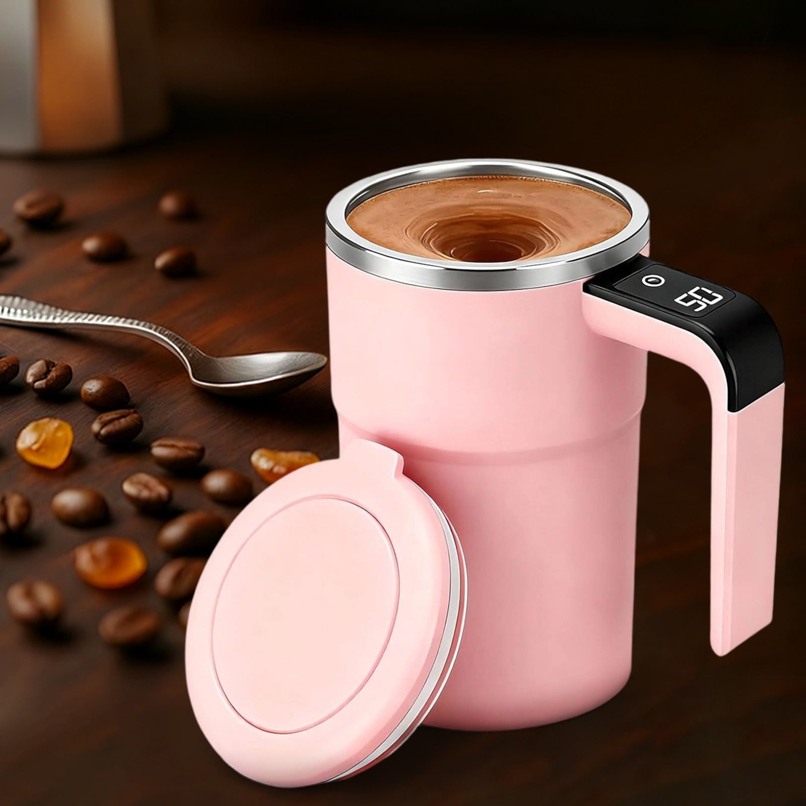 Self-Stirring Magnetic Coffee Mug with Temperature Display, Automatic Mixer for Coffee, Tea and Shakes, 304 Stainless Steel Liner, Pink — image 6