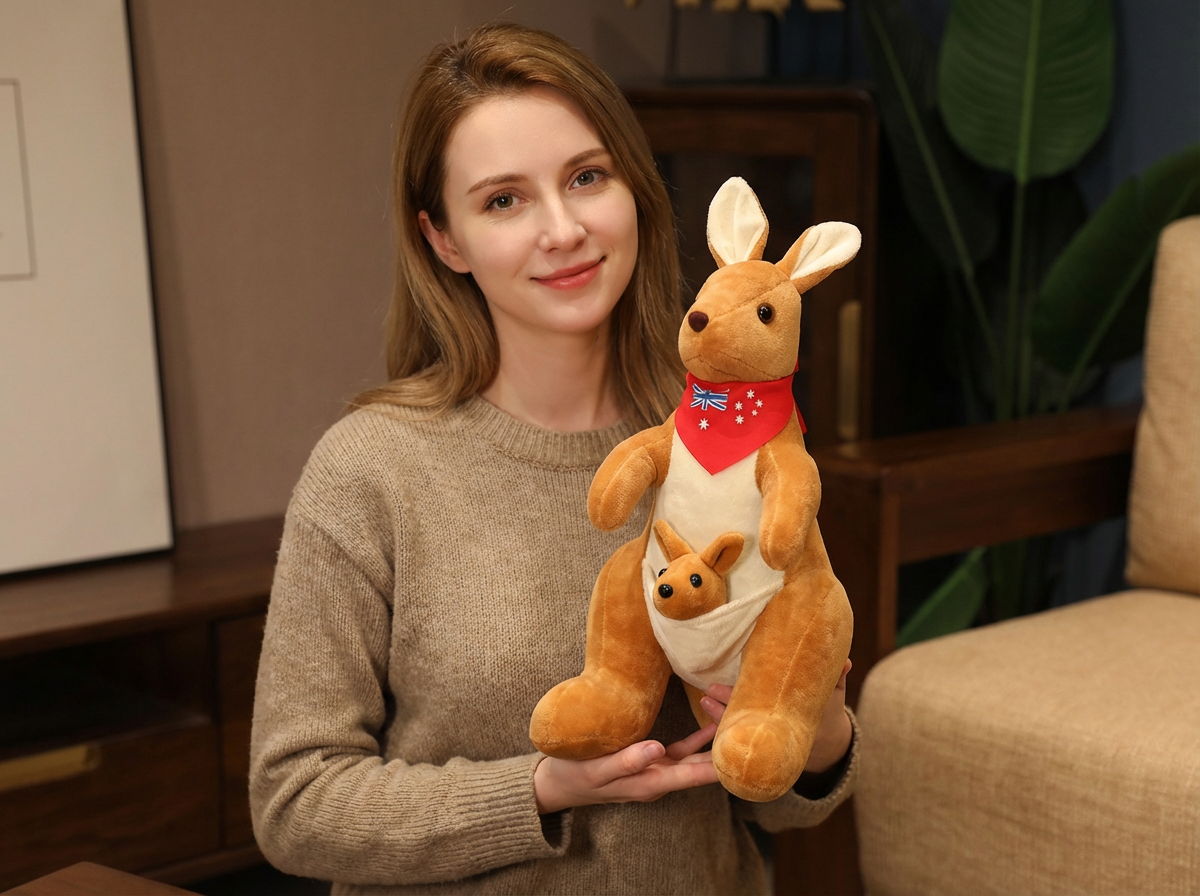 Kangaroo Stuffed Animal with Joey in Pouch & Australia Scarf - Soft Cuddly Plush Toy(45cm, light brown )| Other Colors Available in Store โ image 4