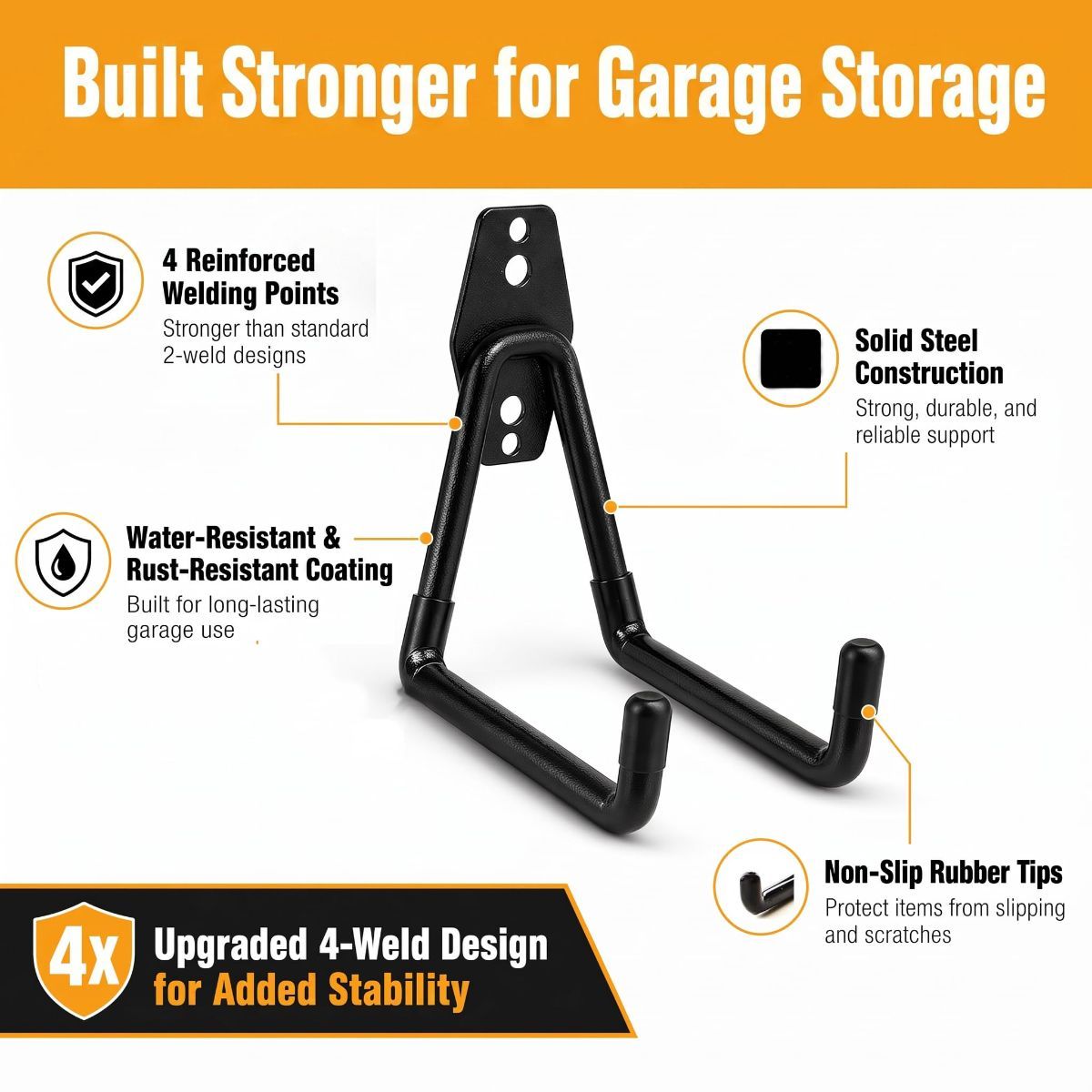 Garage Hooks, 6 Pack Large Round Wall Hooks for Hanging Heavy Duty Ladders, Bikes, Tools Ideal for Garage, Garden, Basement Utility Room Storage — image 3