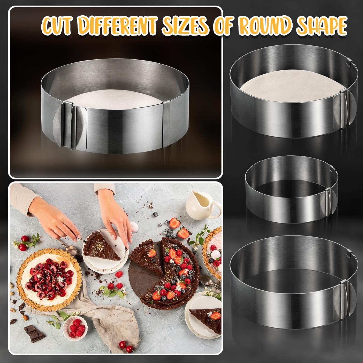 Amylove 6-12 Inch Round Cookie Cutter Adjustable Circle Cookie Cutter Stainless Steel Round Cake Trimmer for Baking Kit Mousse Layered Cake Biscuit Food — image 3