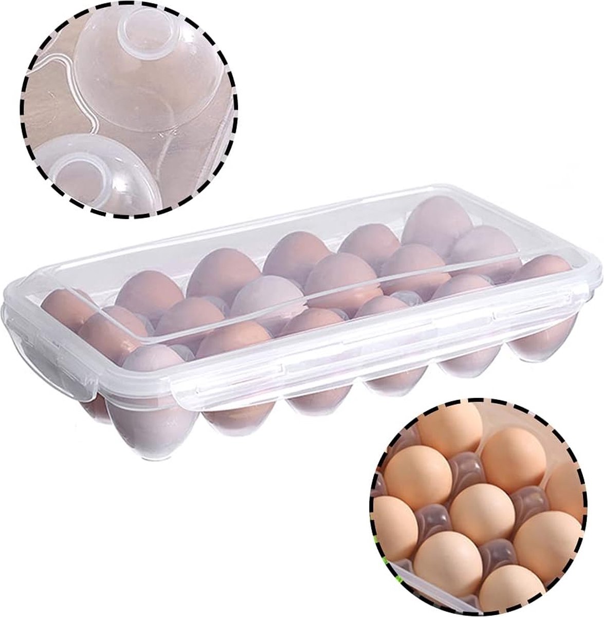 Egg carton, 18 racks refrigerator egg storage box with lid, egg rack, egg holder for refrigerator, egg storage container, plastic, transparent 32 × 18 cm — image 3