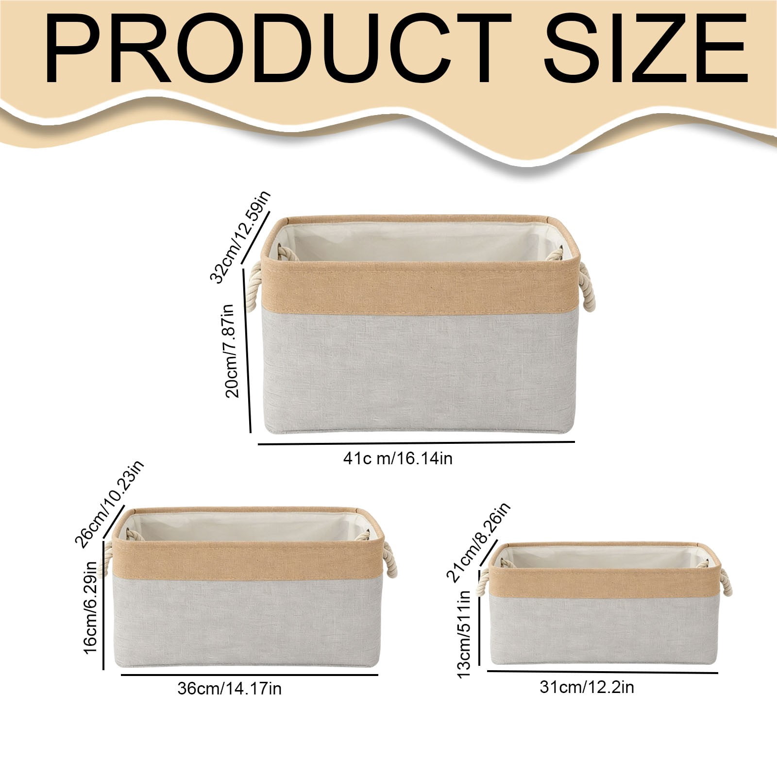 Fabric Storage Basket with Reinforced Handles, Closet Wardrobe Organiser for Clothes Shelves, 36.0 x 16.0 x 26.0 cm, Light Gray — image 3