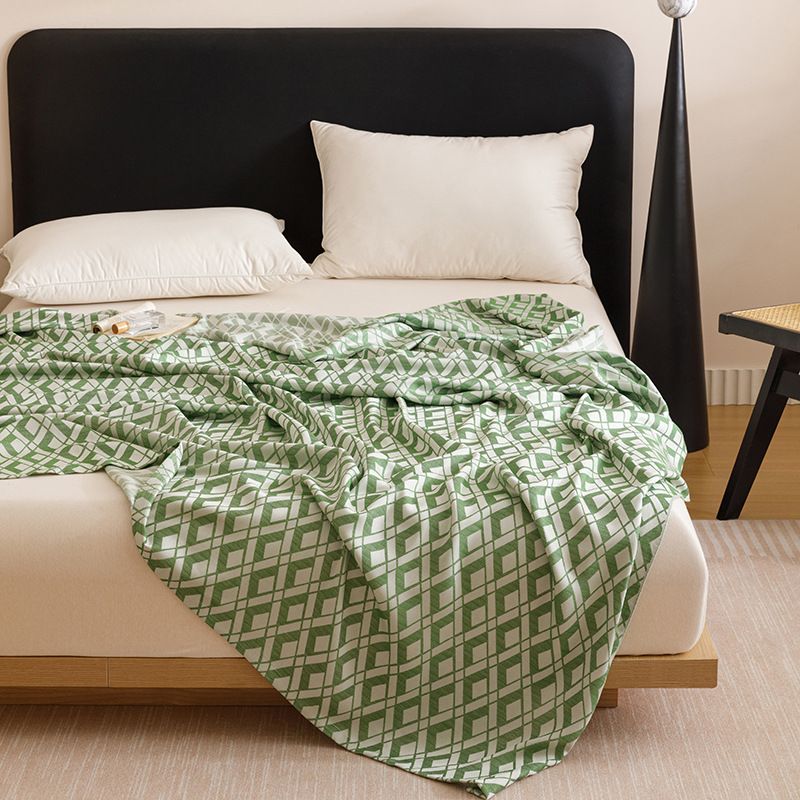 Green Diamond Pattern Bamboo Fiber Summer Cooling Blanket 150×200cm for Bed Sofa Air Conditioned Room Lightweight Breathable Gauze Coverlet — image 4