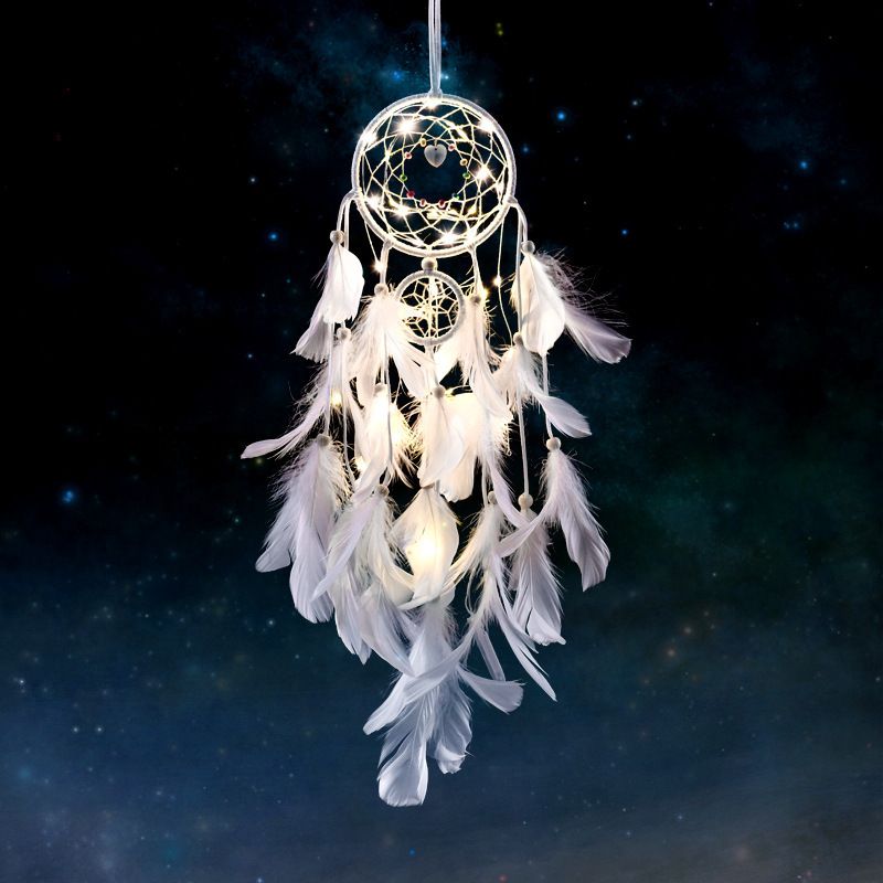 Bedroom Decorative Hanging Decorations Hangings Room ,Nursery Decor for Girls Boys, Handmade Feather Wall Decor with Lights(2pcs) — image 2