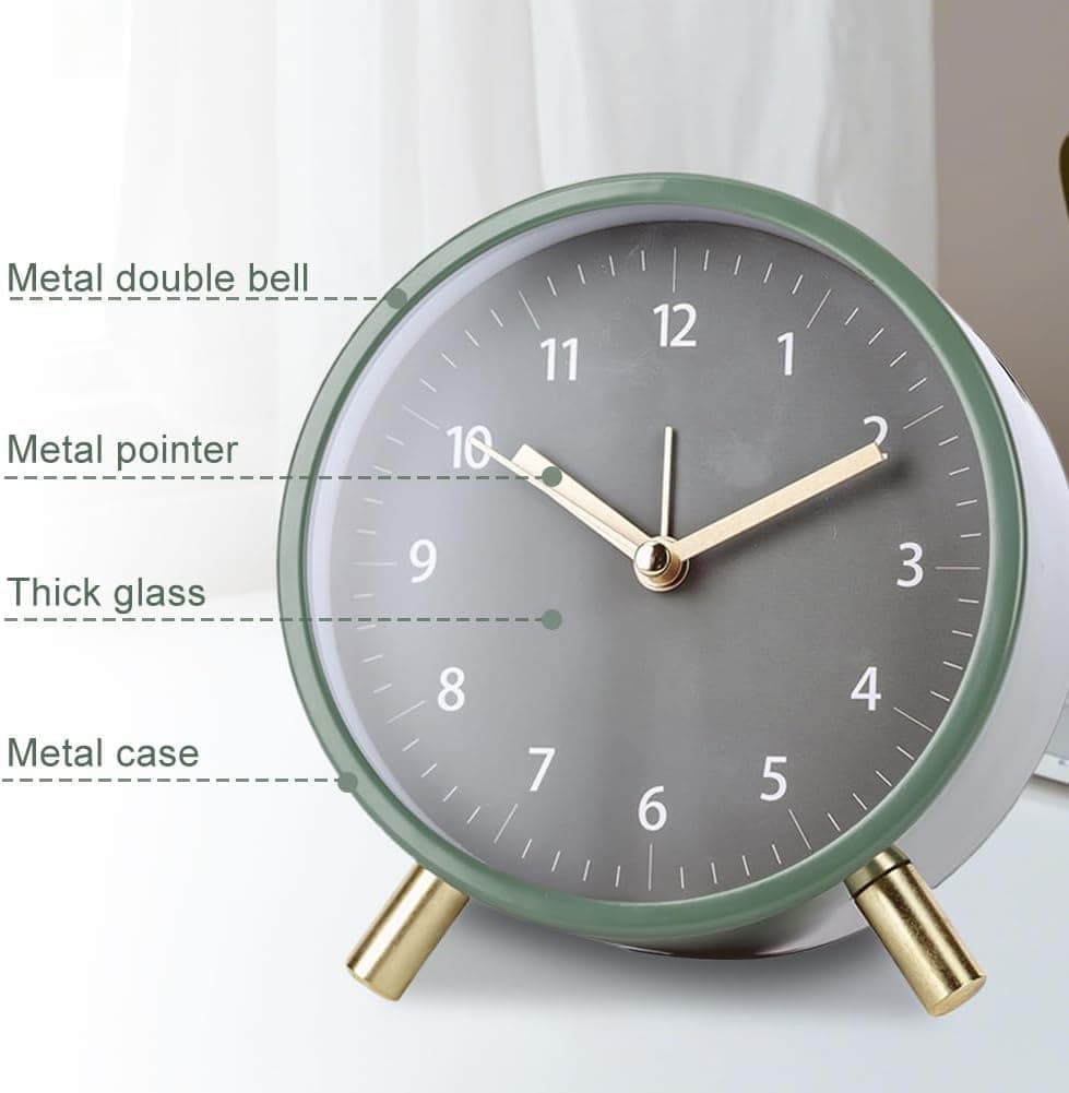 Silent Alarm Clock with Night Light and Backlight, Small Metal Clock for Bedroom Office Living Room, Green — image 6