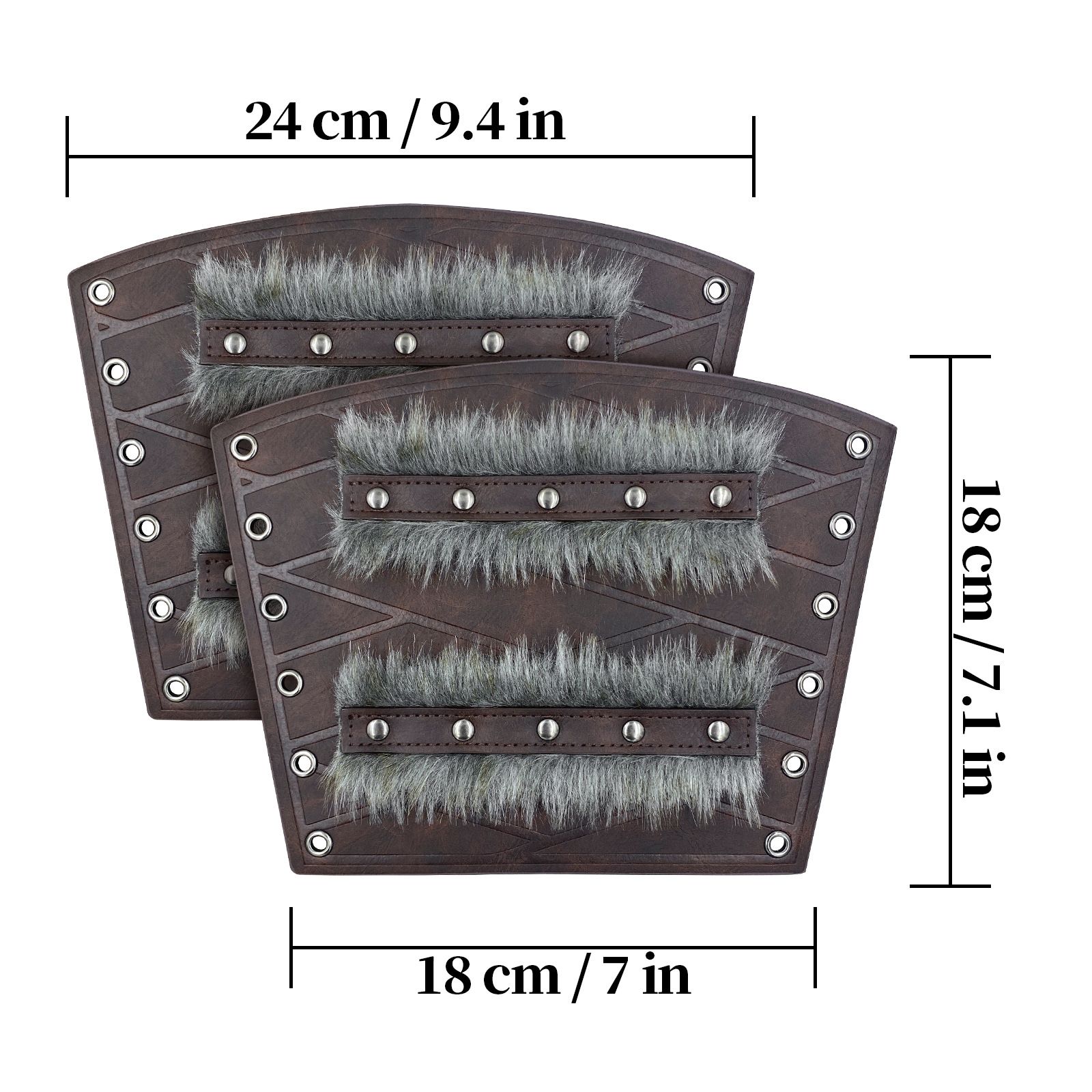 Nordic Viking Barbarian Arm Guards, Medieval Artificial Fur Gauntlets, Vintage Faux Leather Bracers Leather Arm Guards Medieval Bracers Renaissance Armor โ image 5