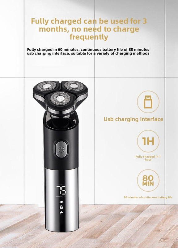 Electric Shaver for Men 3D Rotary Razor Wet and Dry Waterproof USB Rechargeable LED Display Travel Lock Gift Box Blue — image 6