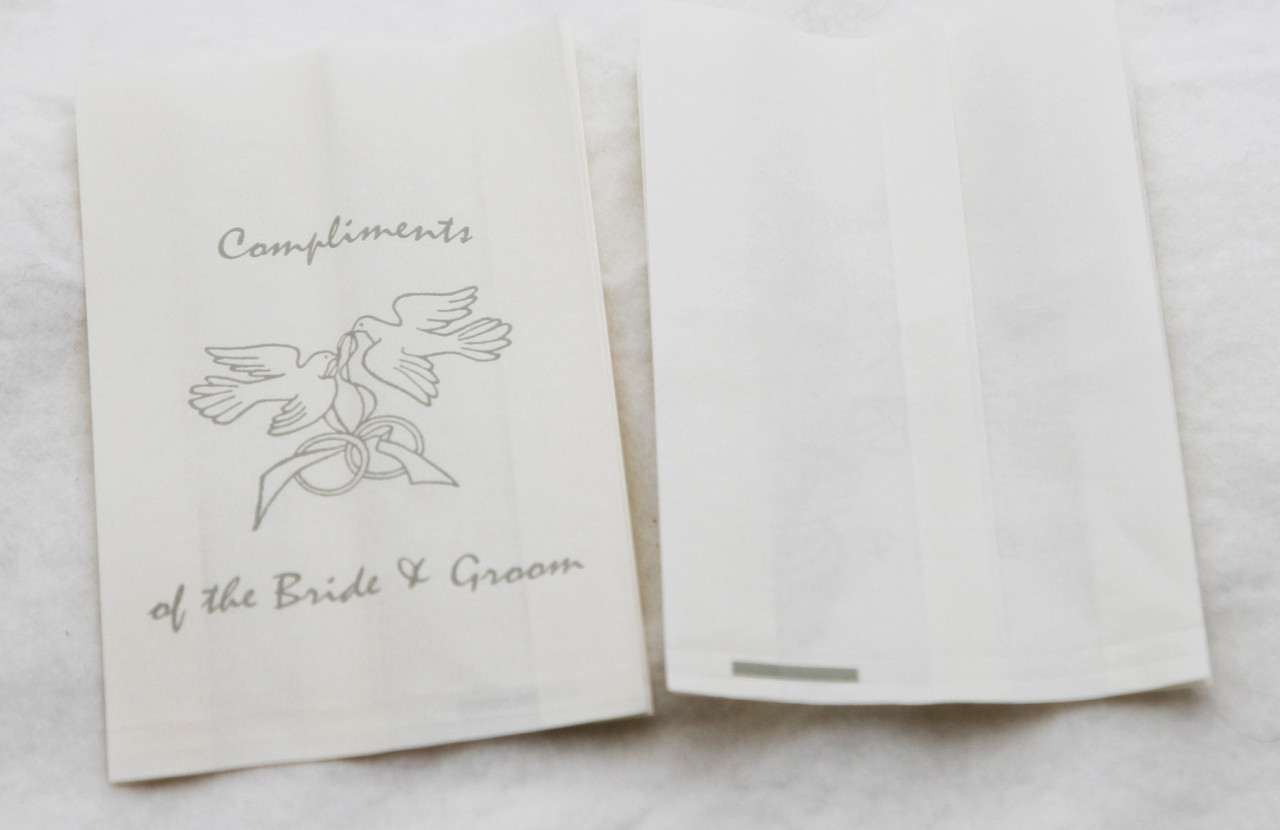 150 Pack Wedding Cake Bags Greaseproof Wax Paper Slice Take Home Favour Silver Doves — image 2