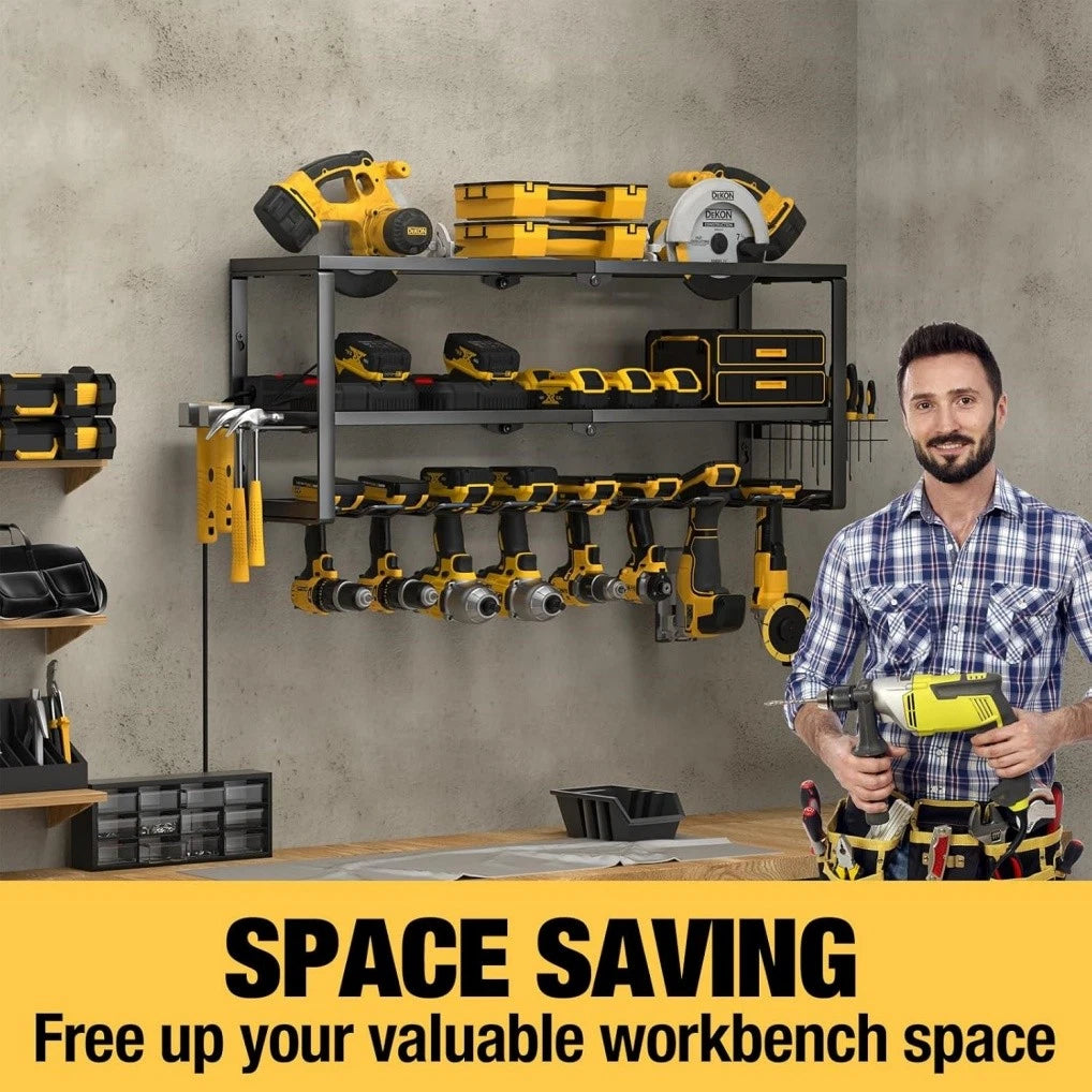 P&P Heavy Duty Power Tool Organizer with 7 Drill Holders Wall Mounted Garage Storage Rack for Tools & Utility — image 4