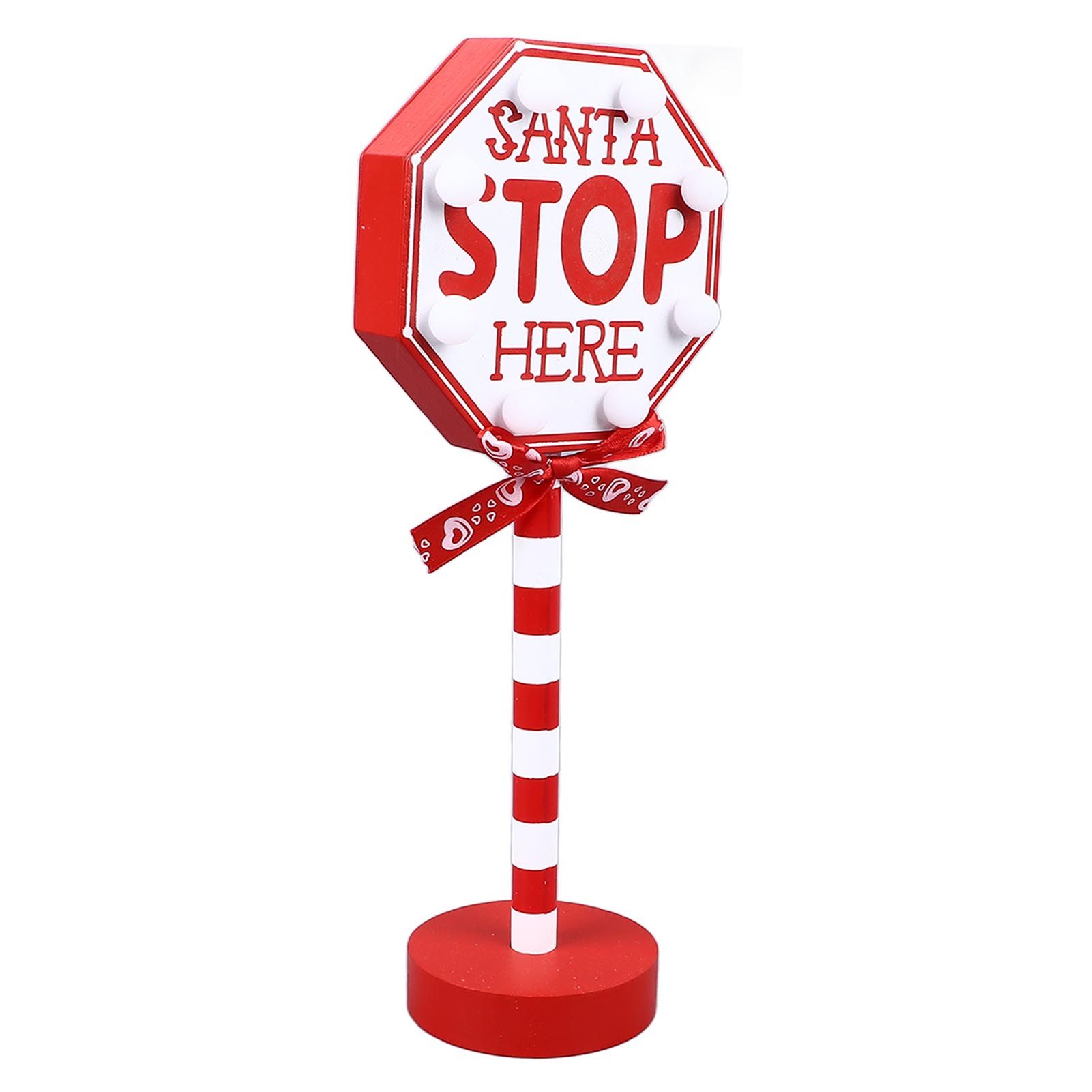 Christmas Stop Here Decor Metal Solid Wood LED Delicate Santa Stop Here Tree Topper for Christmas Party Octagon 12 × 8 × 30.5cm — image 3