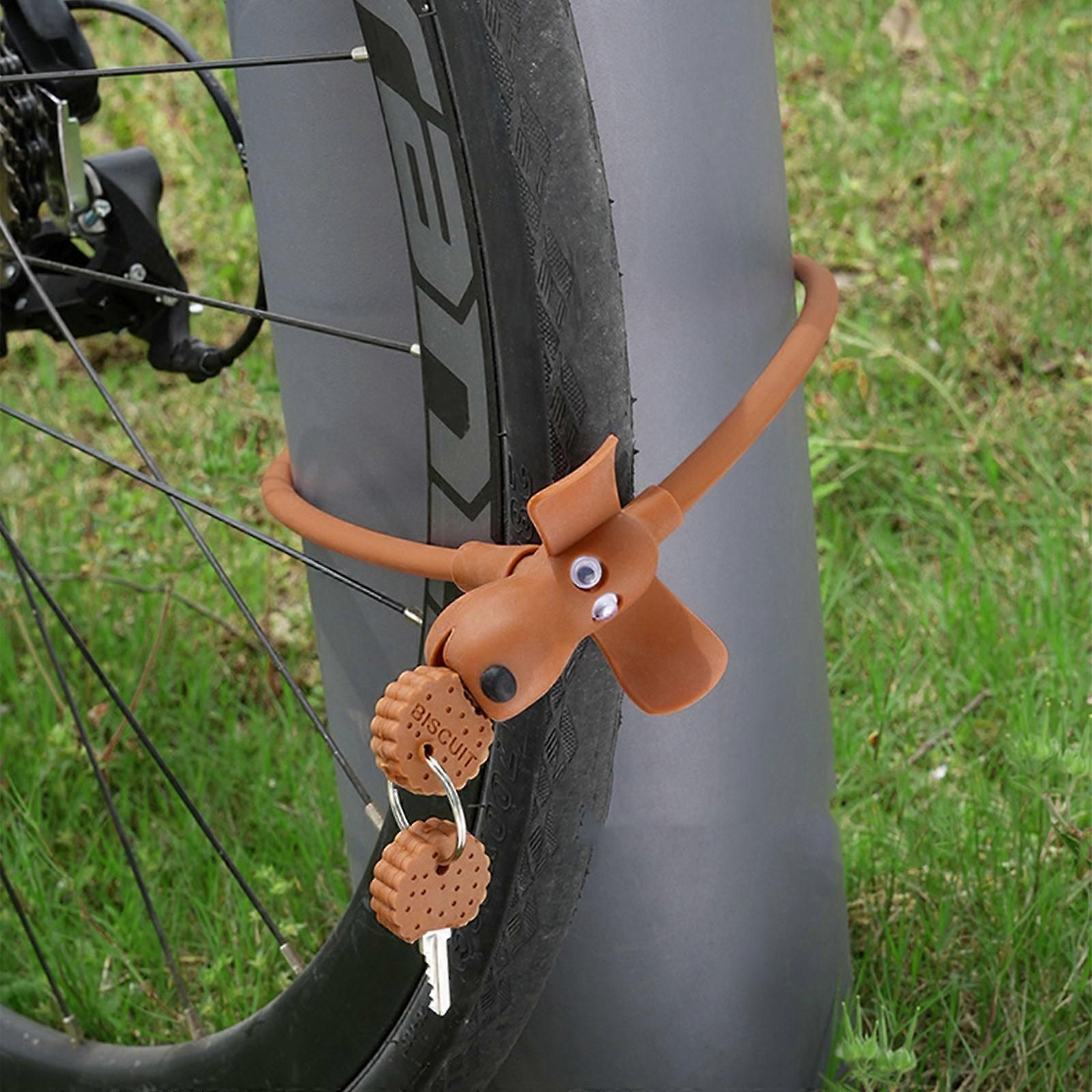 Portable Bike Cable Lock with Silicone Cover, Lightweight Anti-Theft Bicycle Security Lock, Cookie Dog Design - Brown โ image 5