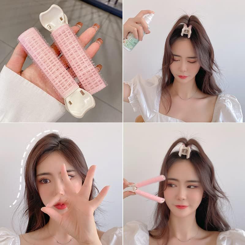 4 Pcs Pink Hair Rollers with Clip, Volumizing Hair Root Clips Bangs Curler DIY Hair Styling Accessories Hair Roller Tools โ image 4