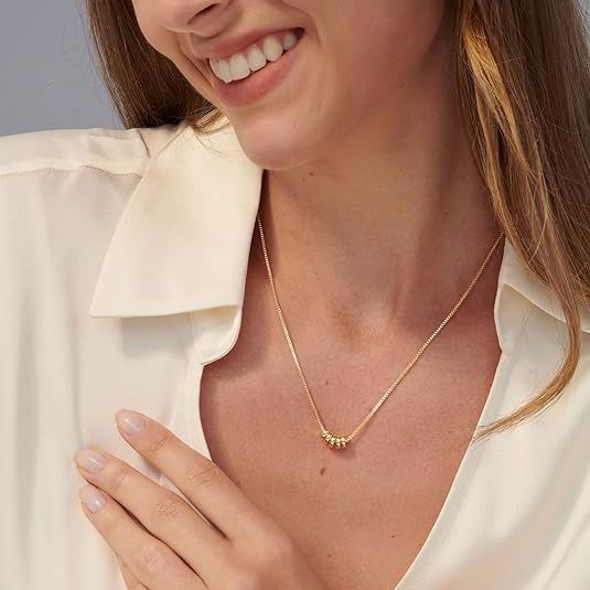 Gold Necklace for Women, Necklace Gold Plated Sun Lotus Flower Necklace Simple Bead Necklace Jewelry Everyday for Girls โ image 3