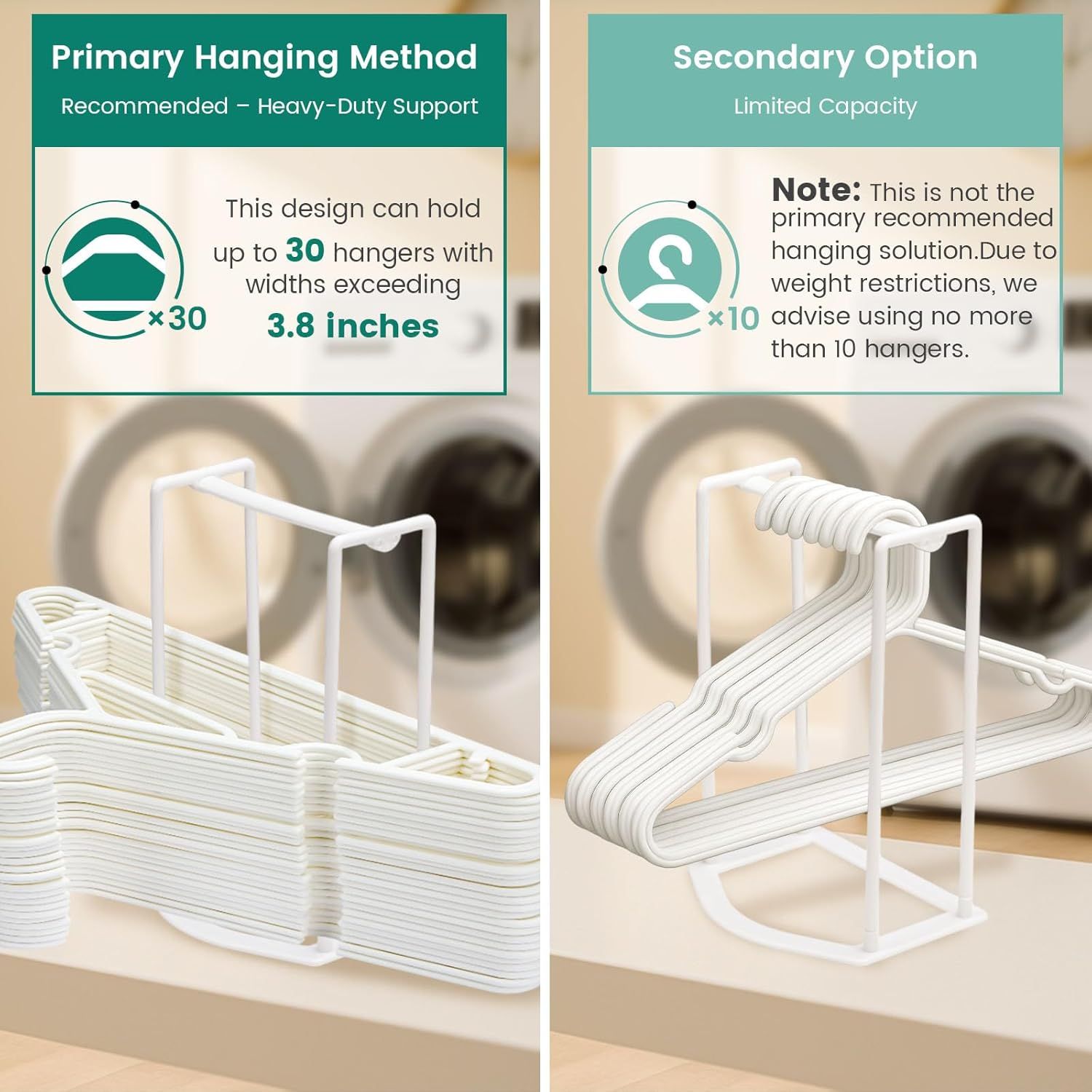 Hanger Stacker Organizer Stand, White Portable Hanger Holder Laundry Room Organization Hanger Rack Storage — image 2