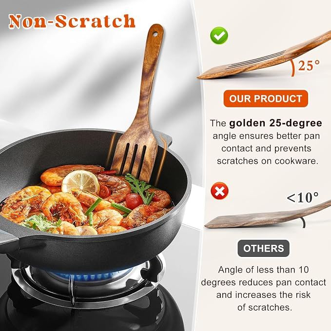 2Pcs Wooden Spatula, Acacia Solid & Slotted Turner Spatula Set, Long Handle Flat Frying Spatulas, Ideal Kitchen Gift for Mother and Grandma, Kitchen Utensils — image 3