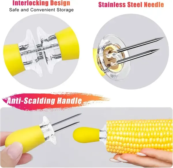 12 Pack Corn Cob Holders, Stainless Steel Twin Prong Skewers With Interlocking Silicone Handles for BBQ Home Outdoor, Multicolor — image 4