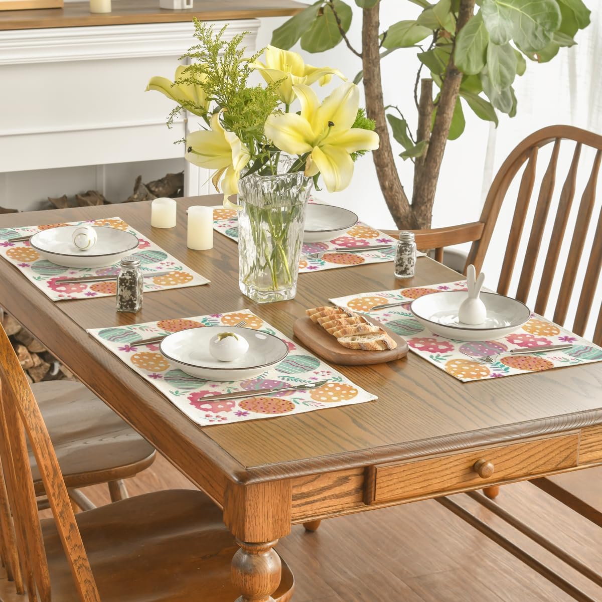Watercolor Eggs Floral Easter Placemats Set of 4, 12x18 Inch Seasonal Spring Table Mats for Party Kitchen Dining Decoration โ image 4