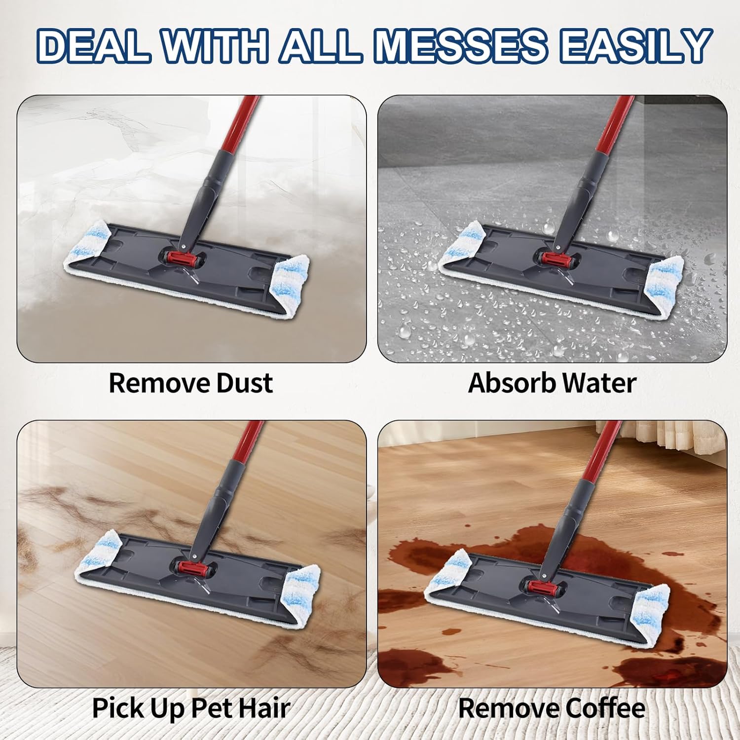 H2prO Mop Pads Replacements Compatible with Flat Mop System, Replace Mop Heads for Mop, Machine Washable Reusable Microfiber Pad Refills for Floor Cleaning (4 — image 5
