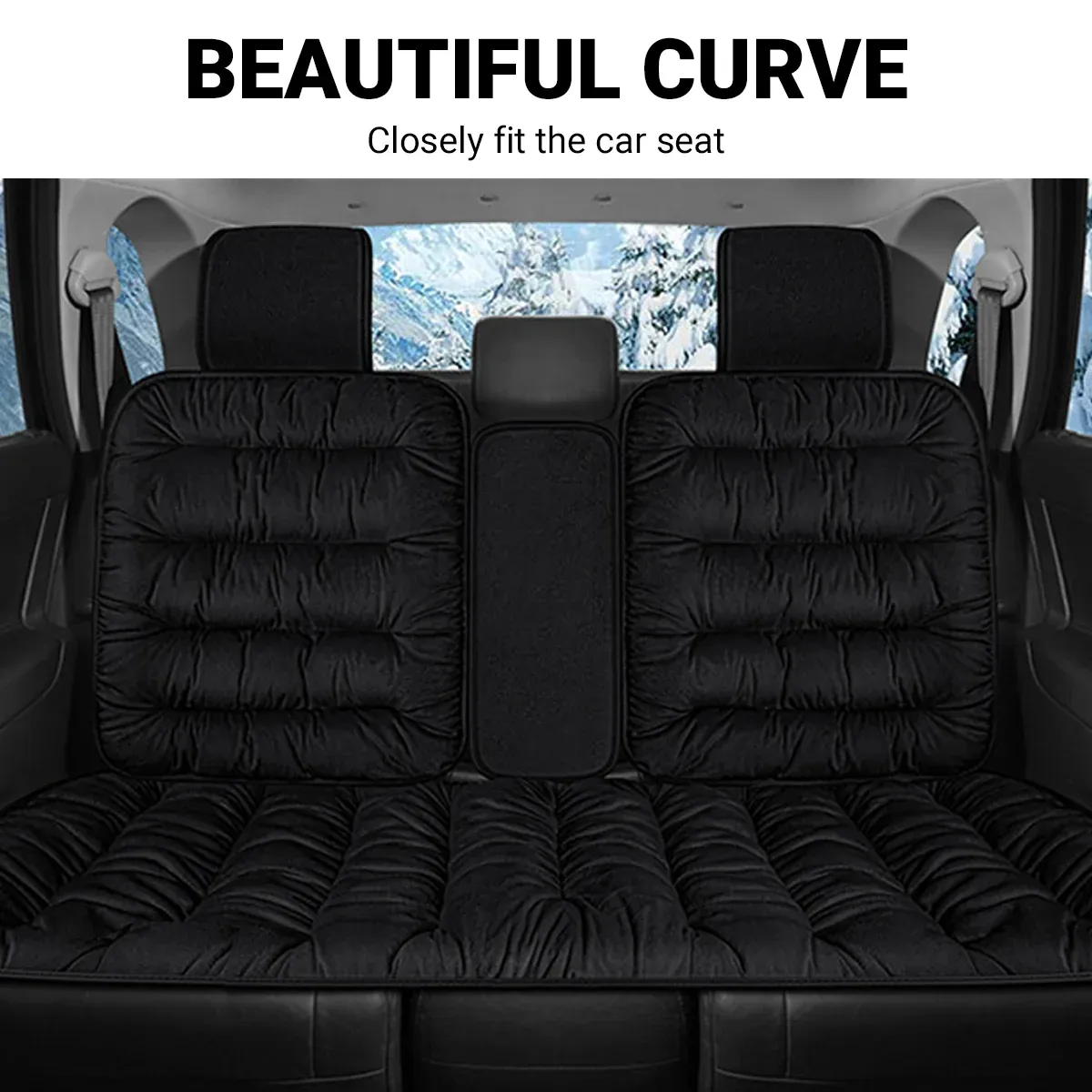 Winter Thick Warm Plush Seat Cover with Backrest Universal Fit for Rear Row - Black — image 6