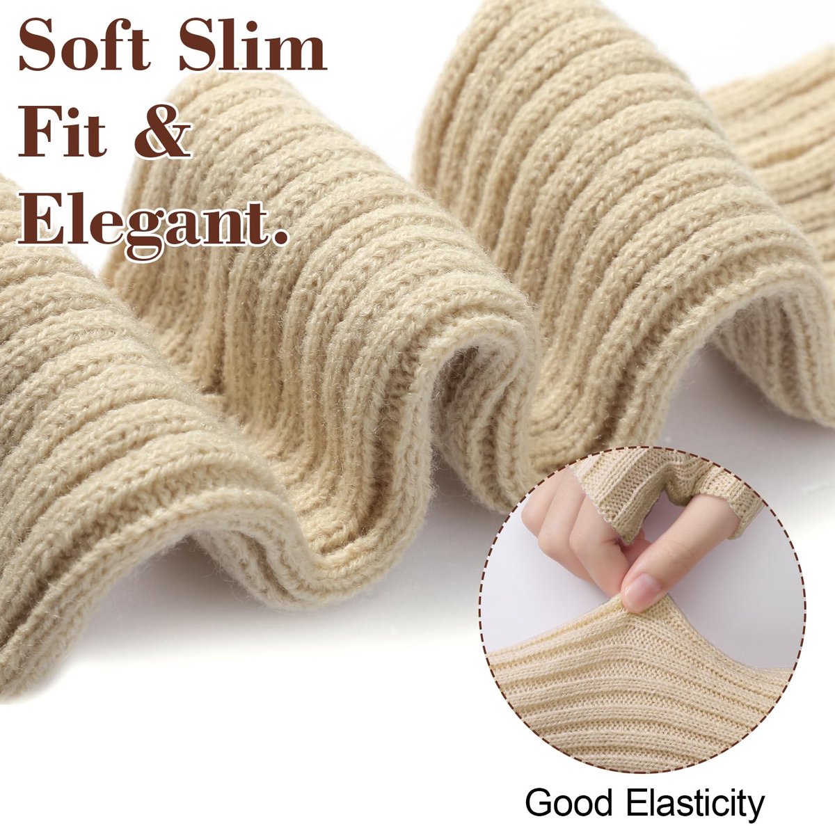 Arm Sleeves - Women's Long Fingerless - Knitted Y2K Arm Sleeves - (Beige) — image 2
